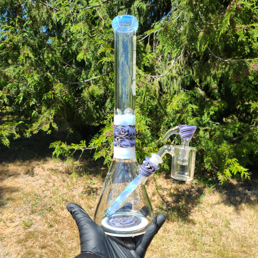 Augy x Tako Collab 15" Linework Beaker Bong Glass Pipe Augy Glass   