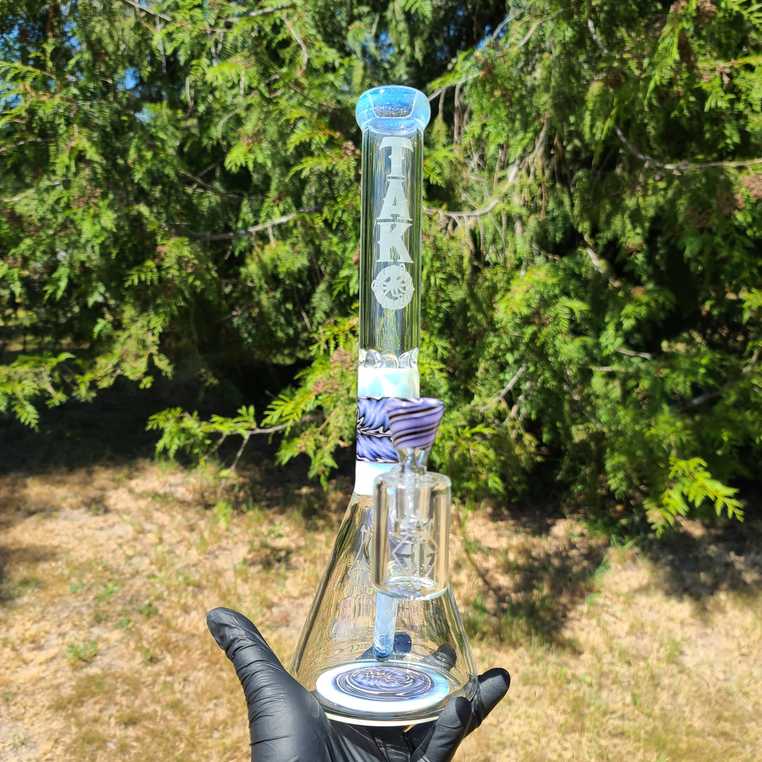 Augy x Tako Collab 15" Linework Beaker Bong Glass Pipe Augy Glass   