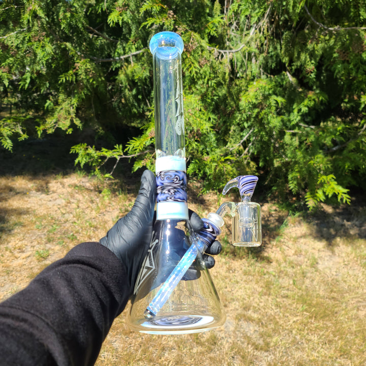 Augy x Tako Collab 15" Linework Beaker Bong Glass Pipe Augy Glass   