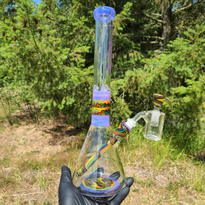 Purple Augy x Tako Collab 15" Linework Beaker Bong Glass Pipe Augy Glass   