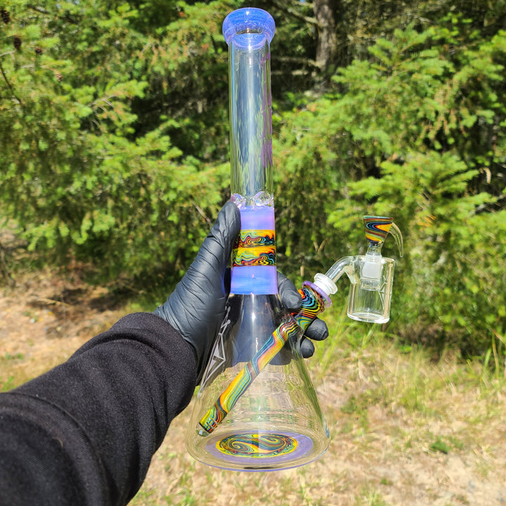 Purple Augy x Tako Collab 15" Linework Beaker Bong Glass Pipe Augy Glass   