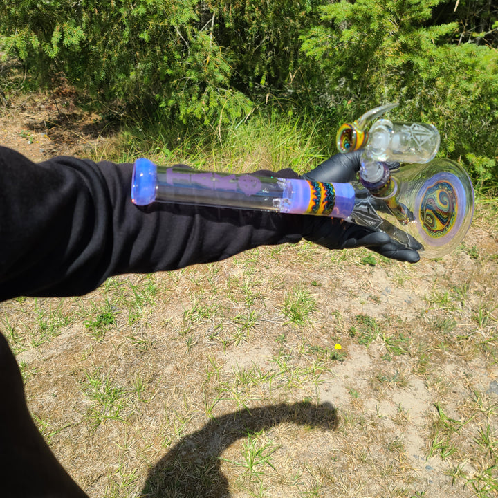 Purple Augy x Tako Collab 15" Linework Beaker Bong Glass Pipe Augy Glass   