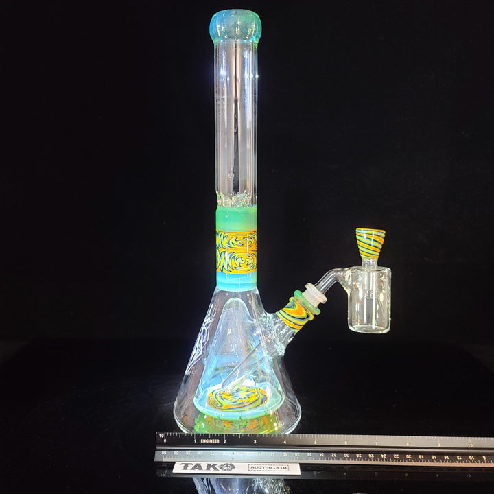 Augy 15" Linework Collins Perc 38 mm Beaker Bong Glass Pipe Augy Glass   