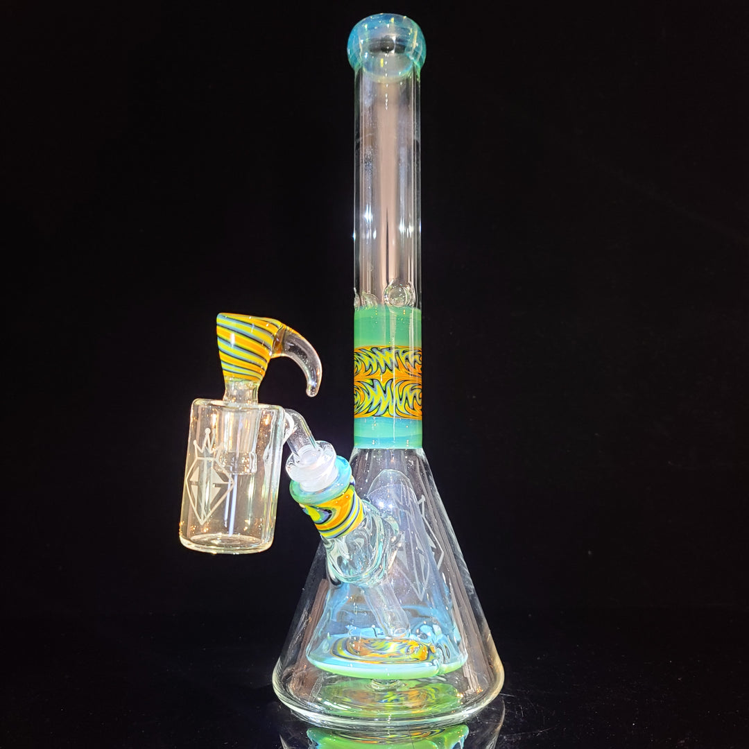 Augy 15" Linework Collins Perc 38 mm Beaker Bong Glass Pipe Augy Glass   