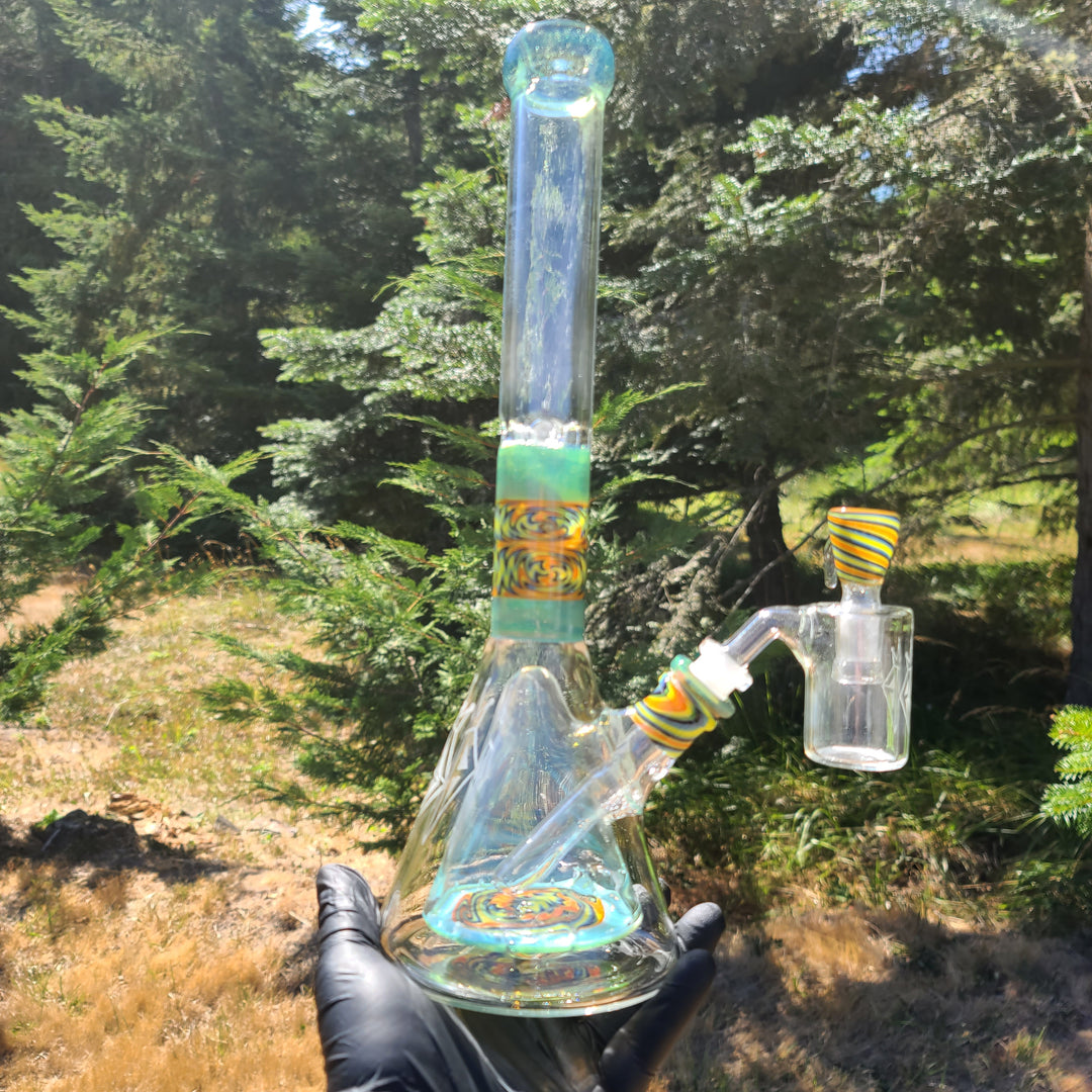 Augy 15" Linework Collins Perc 38 mm Beaker Bong Glass Pipe Augy Glass   