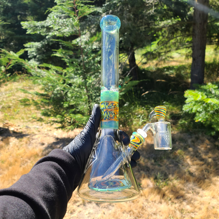 Augy 15" Linework Collins Perc 38 mm Beaker Bong Glass Pipe Augy Glass   