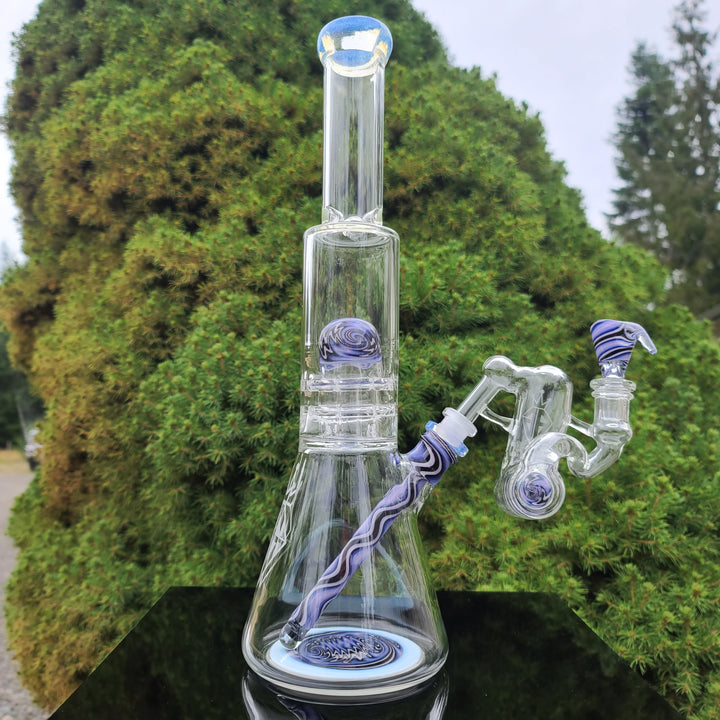 Augy 15" Linework Brick Stack Beaker Bong with Inline Ash Catcher Glass Pipe Augy Glass   