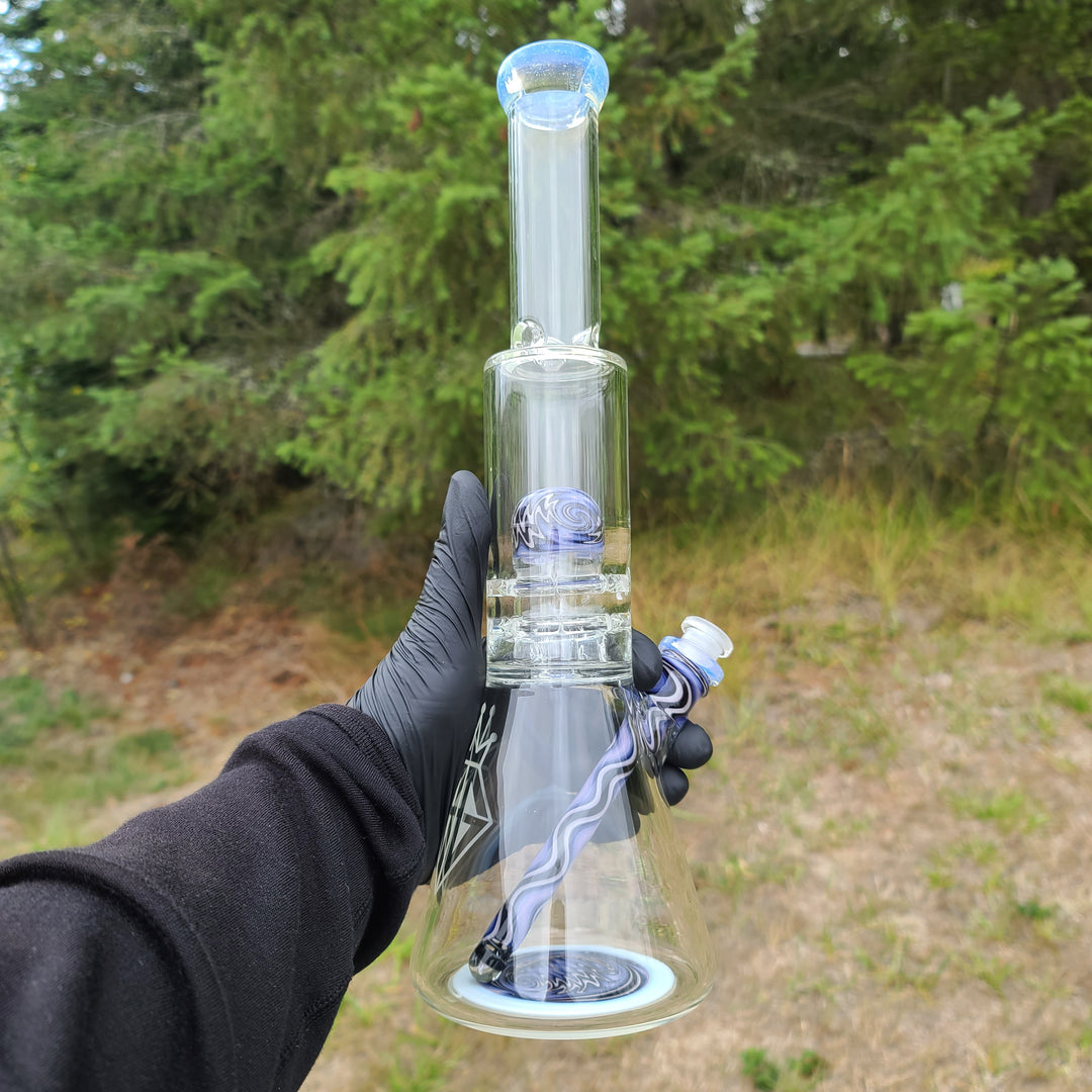 Augy 15" Linework Brick Stack Beaker Bong with Inline Ash Catcher Glass Pipe Augy Glass   