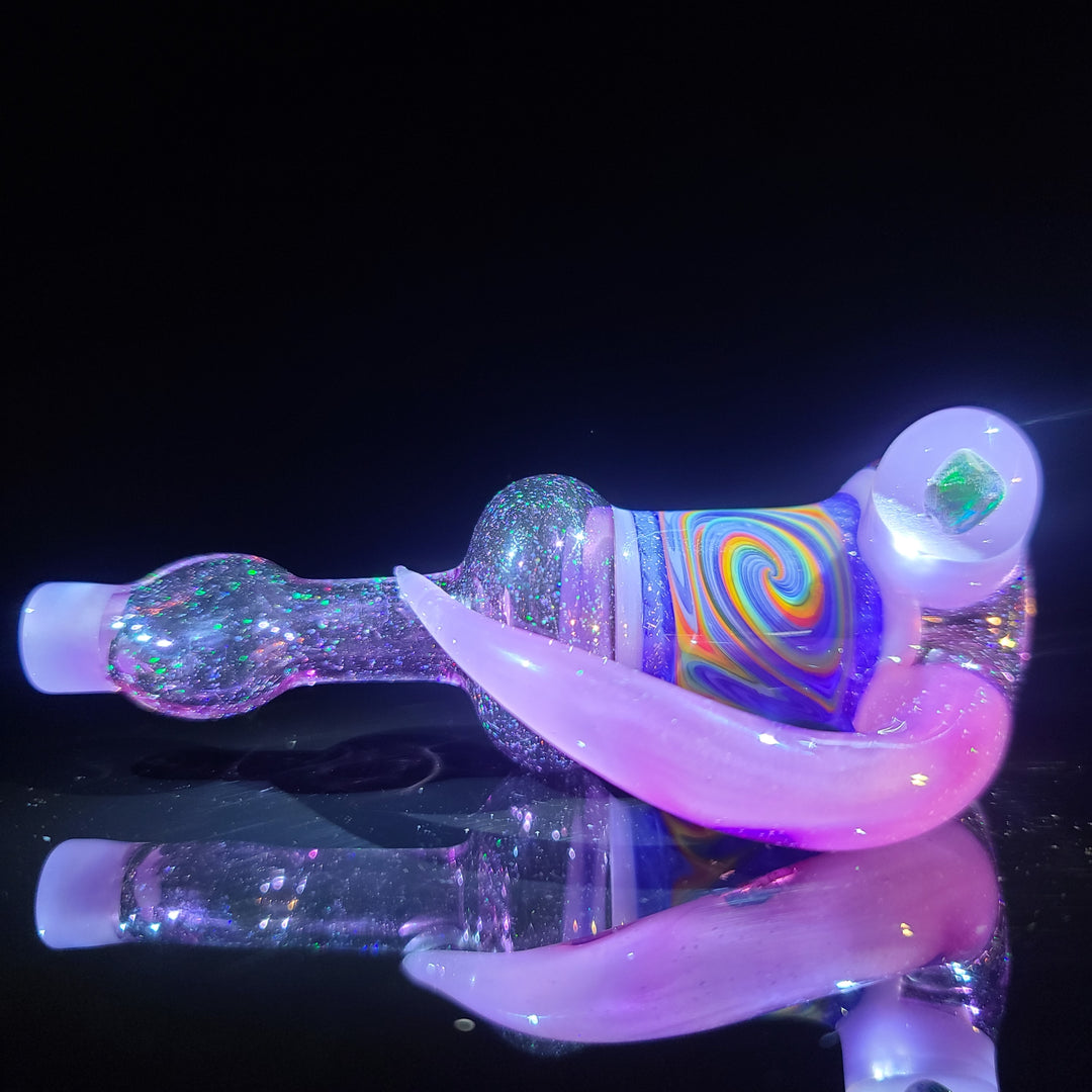 Pink Slyme Flatmouth Chillum with Horn and Opal Glass Pipe Chillery Bogart   