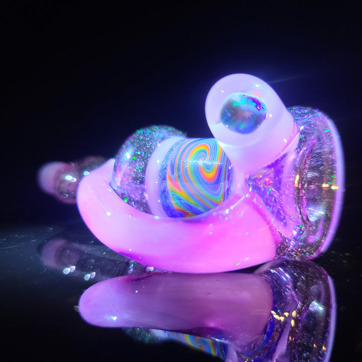 Pink Slyme Flatmouth Chillum with Horn and Opal Glass Pipe Chillery Bogart   