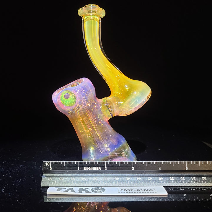 Pink and Gold Fumed Bubbler with Slime Carb Glass Pipe Cose Glass   