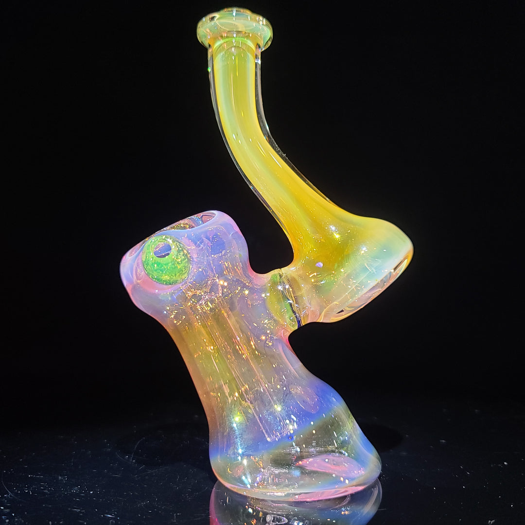 Pink and Gold Fumed Bubbler with Slime Carb Glass Pipe Cose Glass   