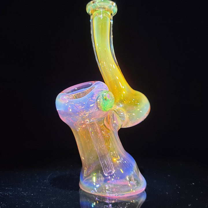 Pink and Gold Fumed Bubbler with Slime Carb Glass Pipe Cose Glass   