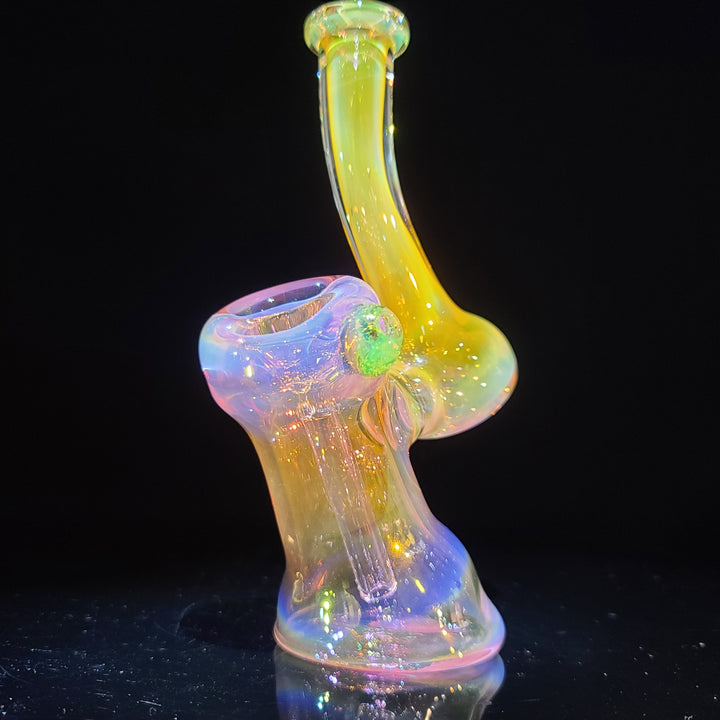 Pink and Gold Fumed Bubbler with Slime Carb Glass Pipe Cose Glass   
