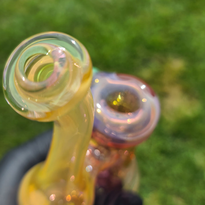 Pink and Gold Fumed Bubbler with Slime Carb Glass Pipe Cose Glass   