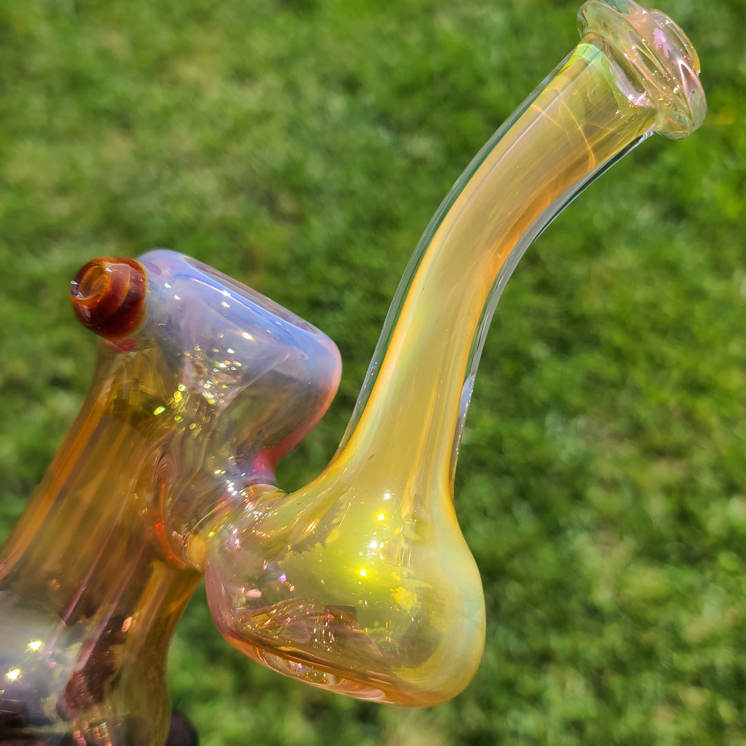 Gold Fumed Bubbler with Burnt Orange Carb Glass Pipe Cose Glass   