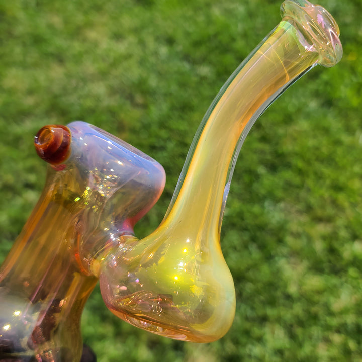 Gold Fumed Bubbler with Burnt Orange Carb Glass Pipe Cose Glass   
