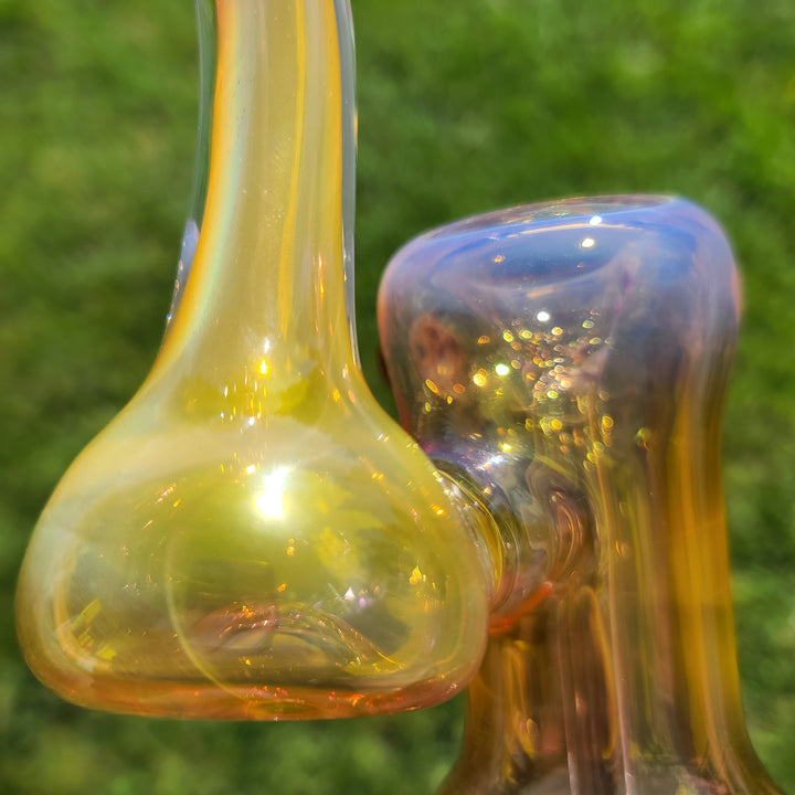 Gold Fumed Bubbler with Burnt Orange Carb Glass Pipe Cose Glass   