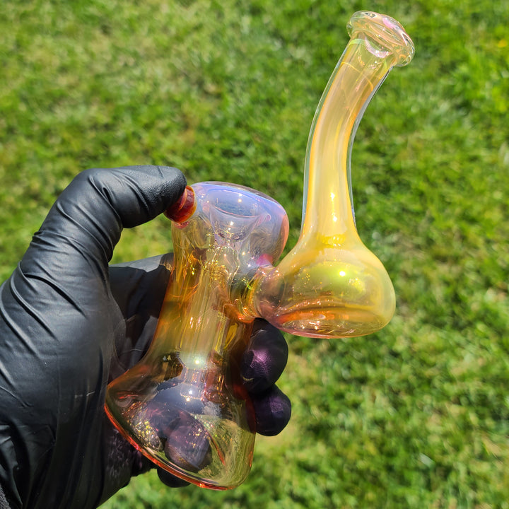 Gold Fumed Bubbler with Burnt Orange Carb Glass Pipe Cose Glass   