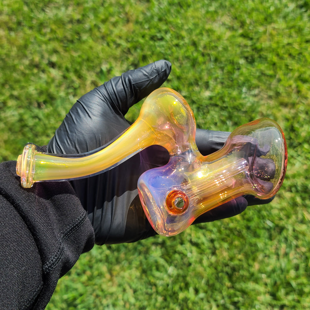 Gold Fumed Bubbler with Burnt Orange Carb Glass Pipe Cose Glass   