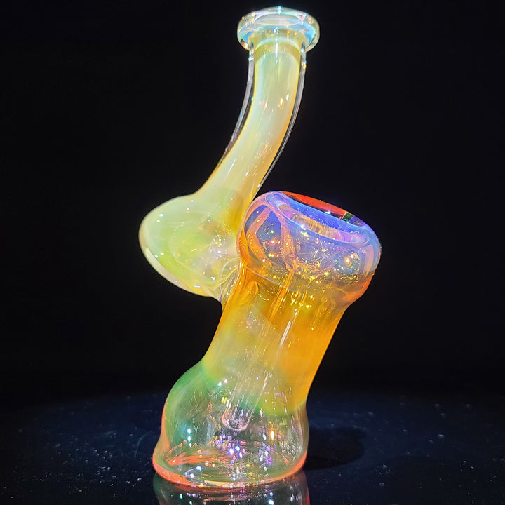 Orange and Pink Gold Fumed Bubbler with Green Carb Glass Pipe Cose Glass   