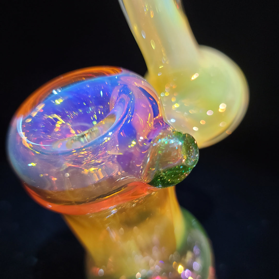 Orange and Pink Gold Fumed Bubbler with Green Carb Glass Pipe Cose Glass   