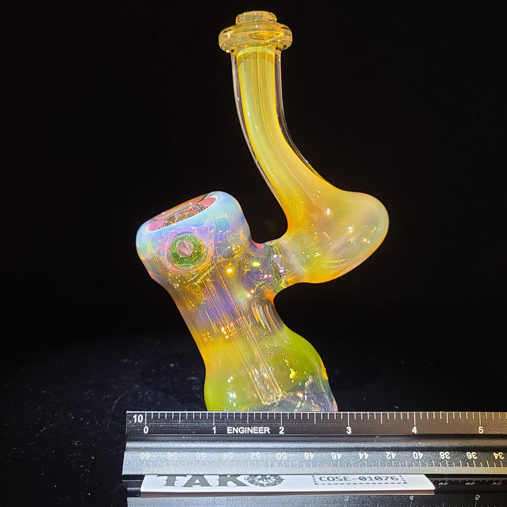 Gold Fumed Bubbler with Green Carb Glass Pipe Cose Glass   