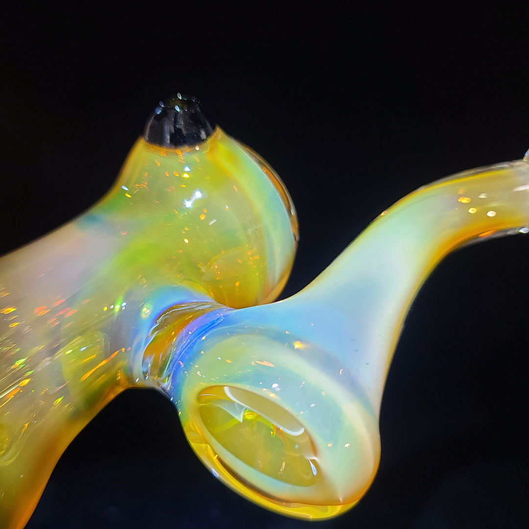 Gold Fumed Bubbler with Black Carb Glass Pipe Cose Glass   