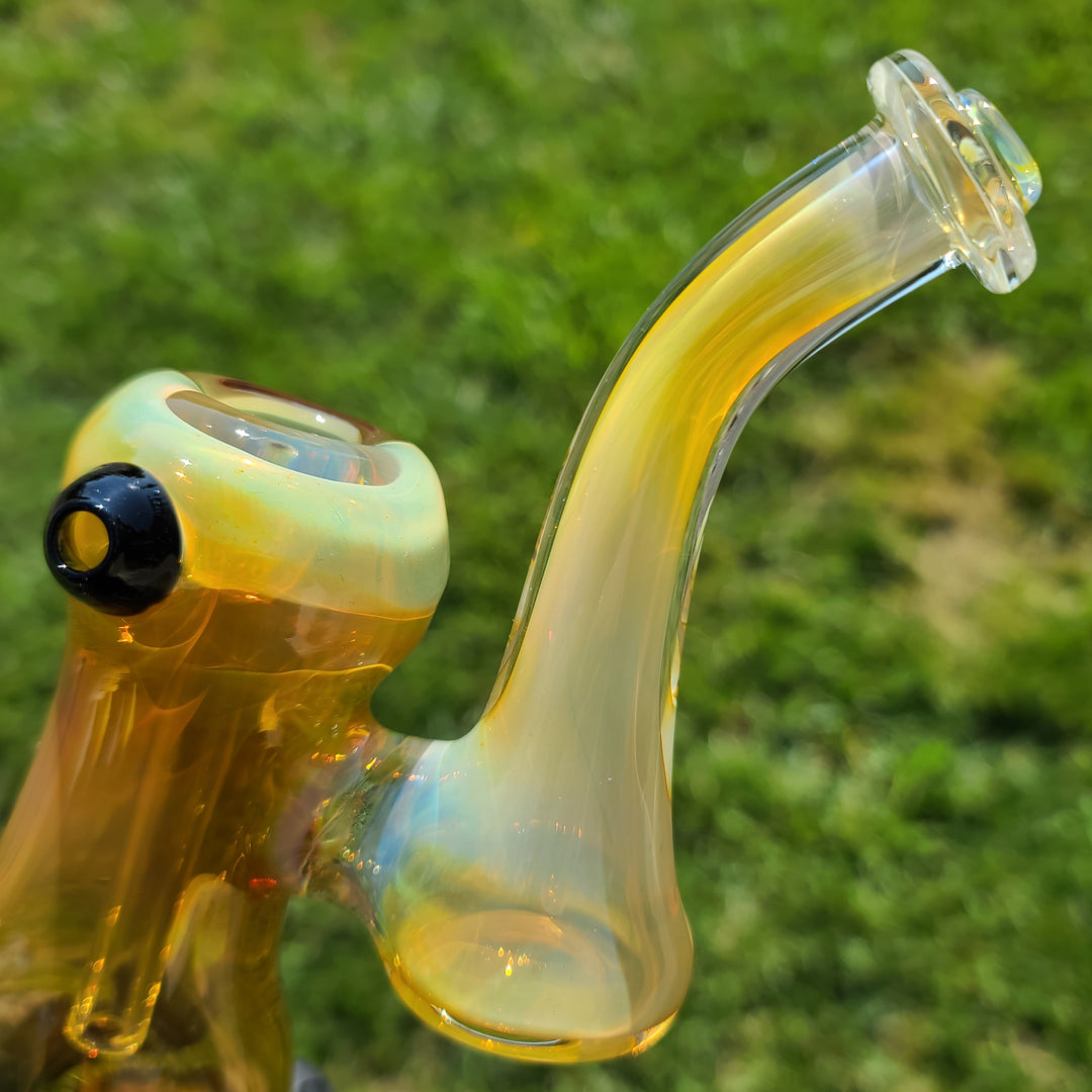 Gold Fumed Bubbler with Black Carb Glass Pipe Cose Glass   