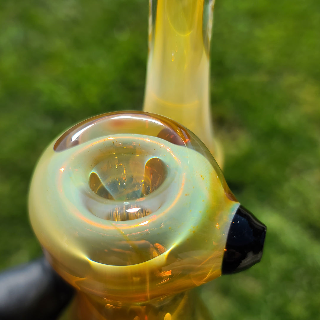 Gold Fumed Bubbler with Black Carb Glass Pipe Cose Glass   