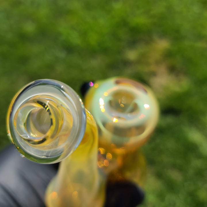 Gold Fumed Bubbler with Black Carb Glass Pipe Cose Glass   