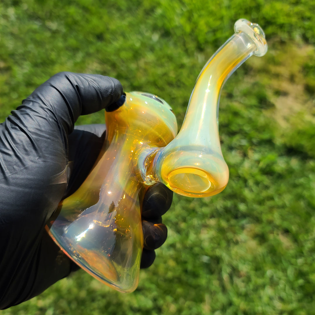 Gold Fumed Bubbler with Black Carb Glass Pipe Cose Glass   