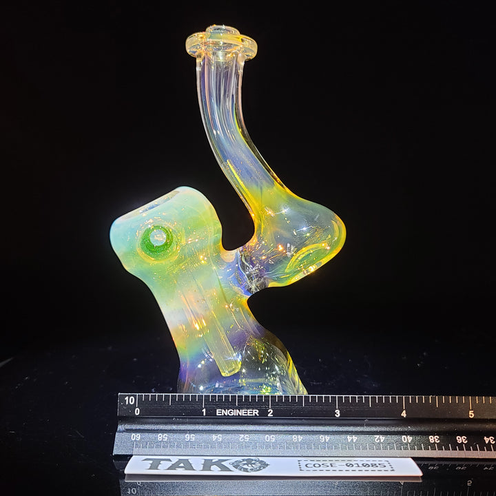 Gold Fumed Bubbler with Green Carb Glass Pipe Cose Glass   