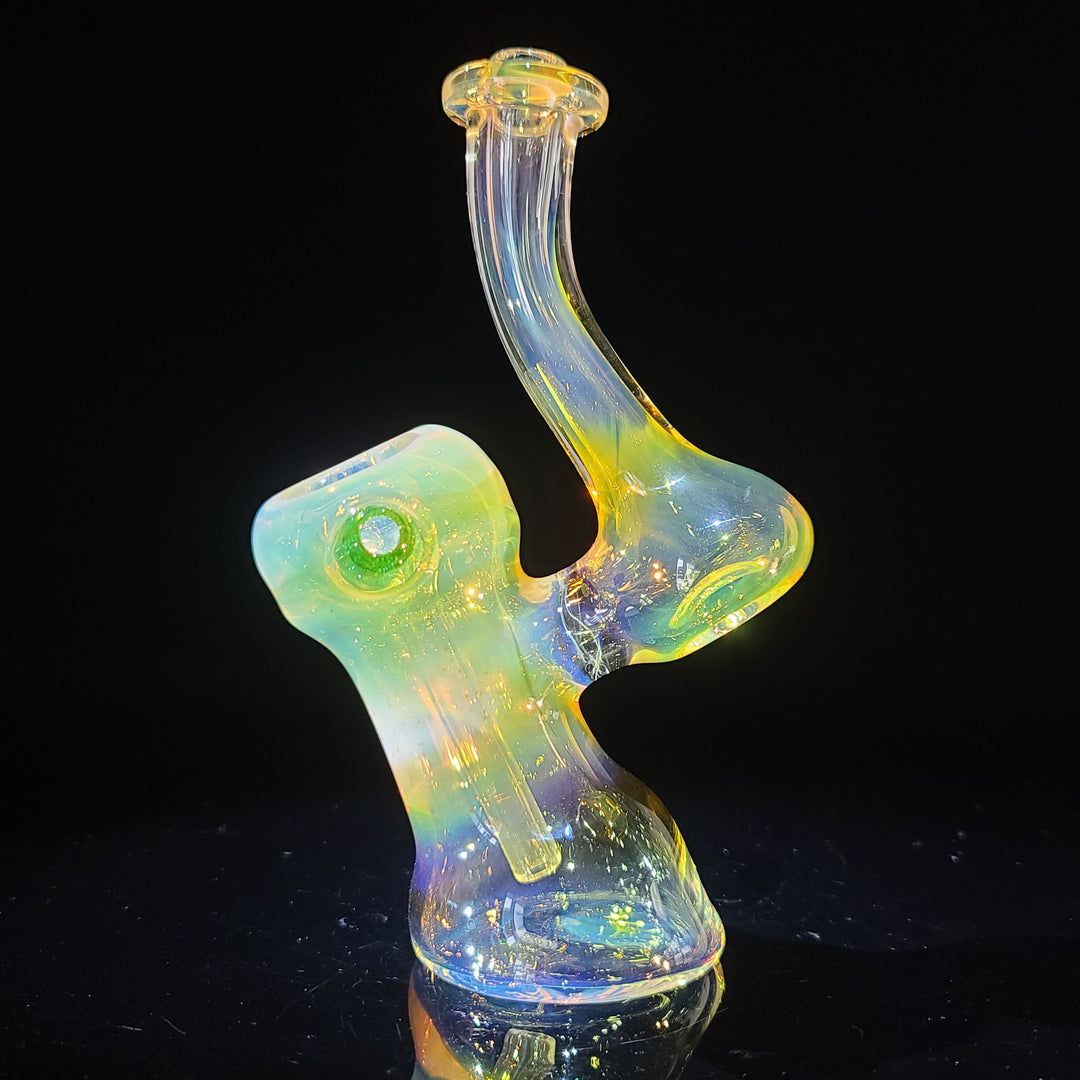 Gold Fumed Bubbler with Green Carb Glass Pipe Cose Glass   