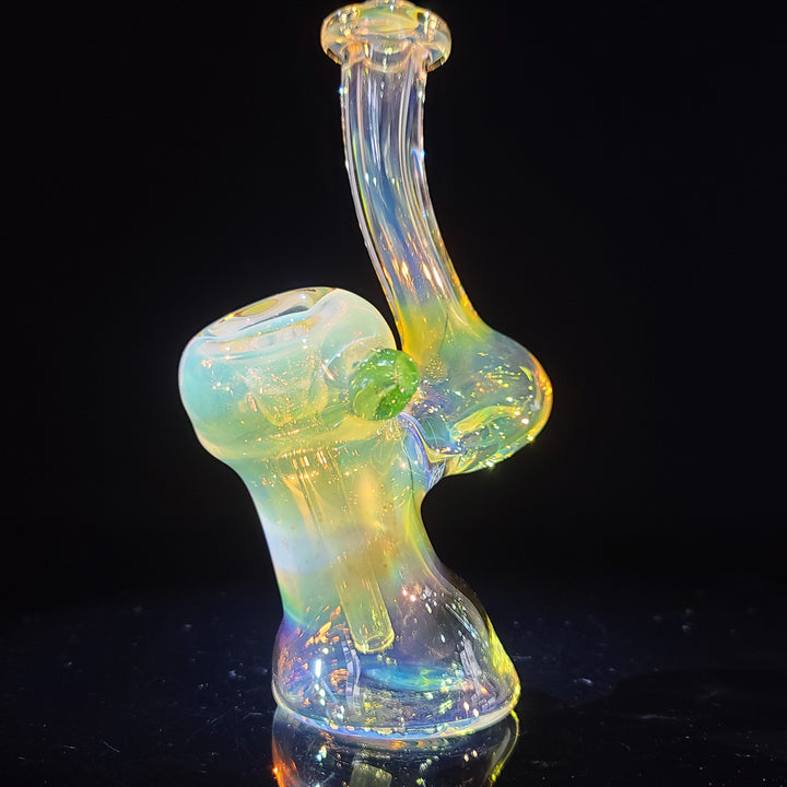 Gold Fumed Bubbler with Green Carb Glass Pipe Cose Glass   