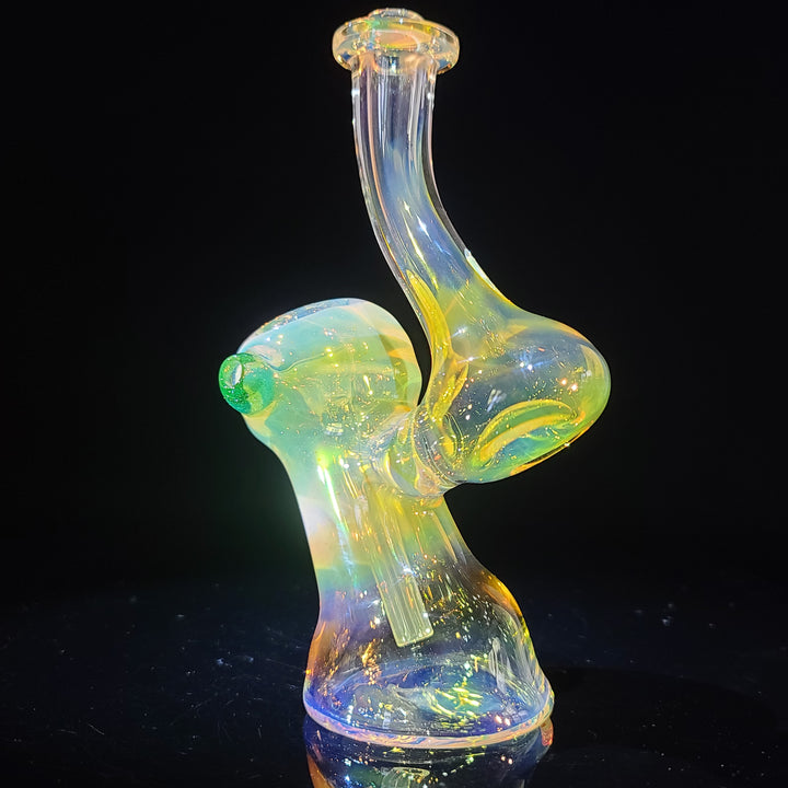 Gold Fumed Bubbler with Green Carb Glass Pipe Cose Glass   