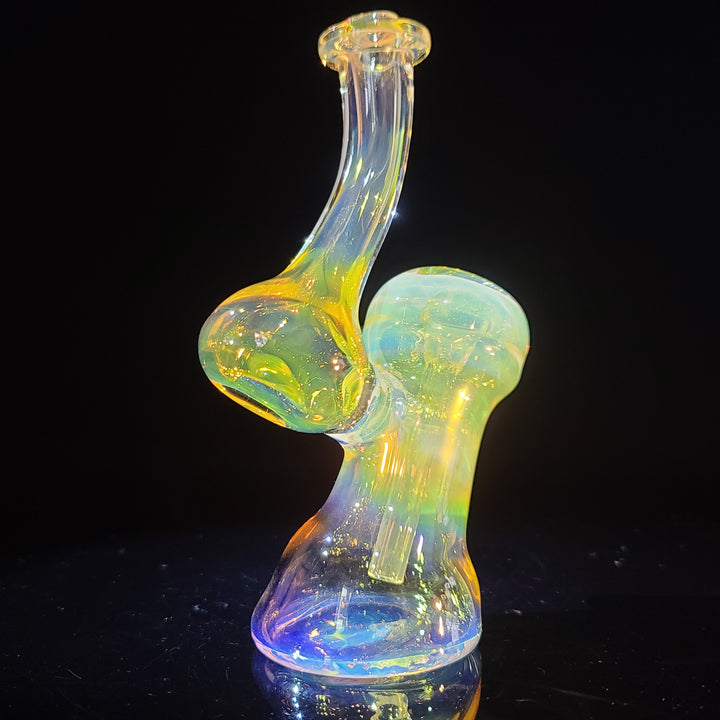 Gold Fumed Bubbler with Green Carb Glass Pipe Cose Glass   