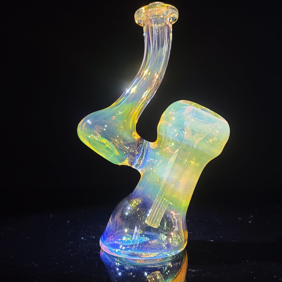 Gold Fumed Bubbler with Green Carb Glass Pipe Cose Glass   