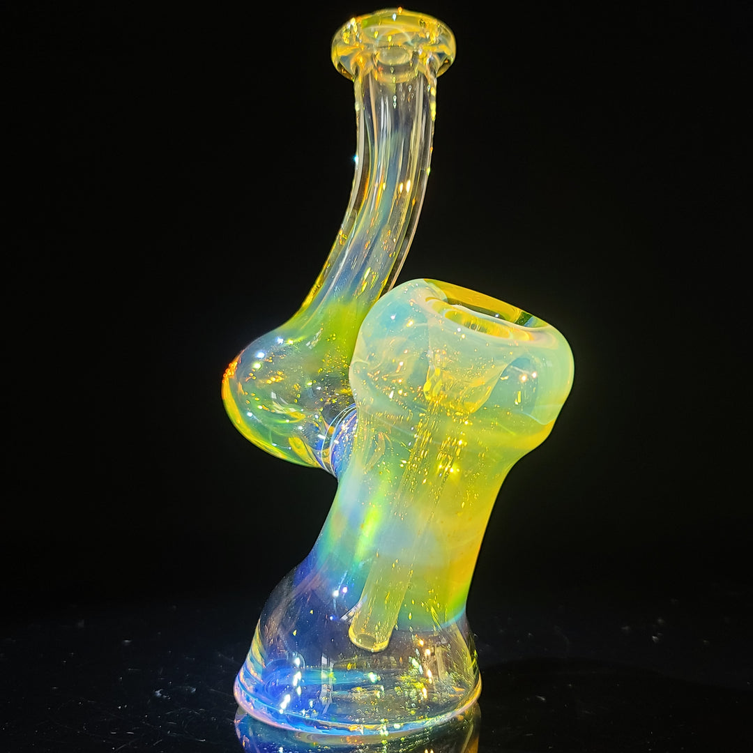 Gold Fumed Bubbler with Green Carb Glass Pipe Cose Glass   