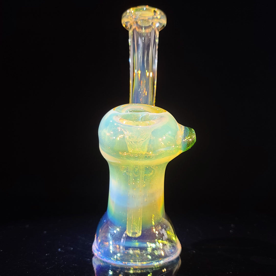 Gold Fumed Bubbler with Green Carb Glass Pipe Cose Glass   