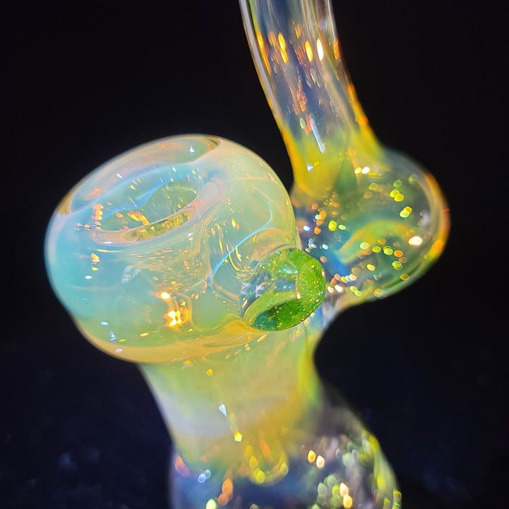 Gold Fumed Bubbler with Green Carb Glass Pipe Cose Glass   