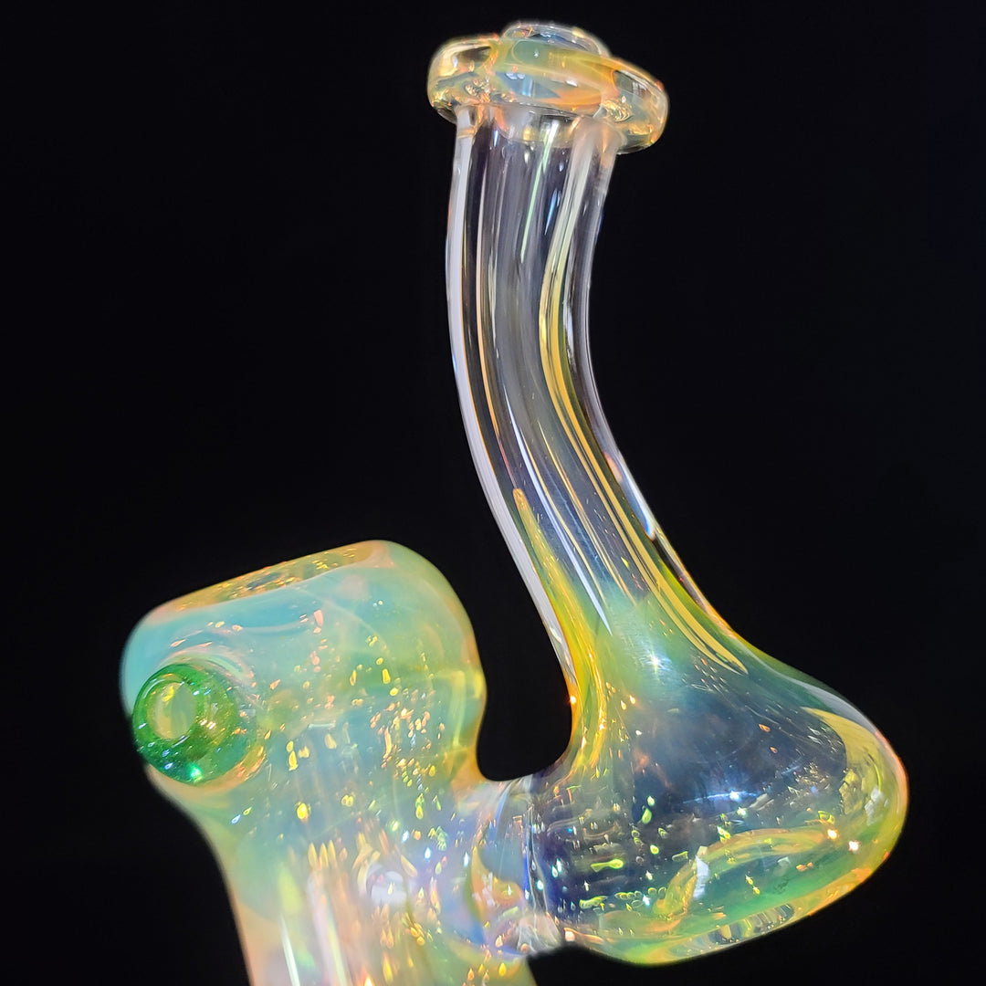 Gold Fumed Bubbler with Green Carb Glass Pipe Cose Glass   