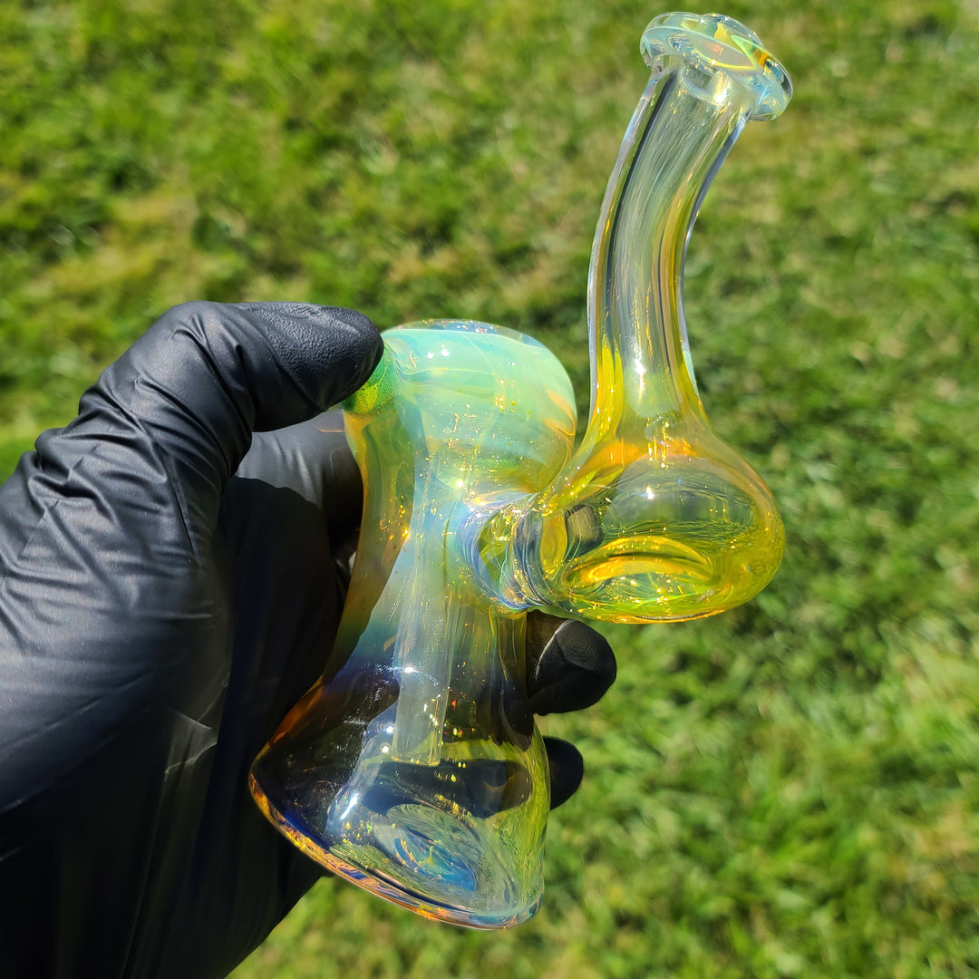 Gold Fumed Bubbler with Green Carb Glass Pipe Cose Glass   