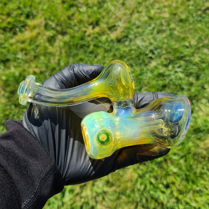 Gold Fumed Bubbler with Green Carb Glass Pipe Cose Glass   