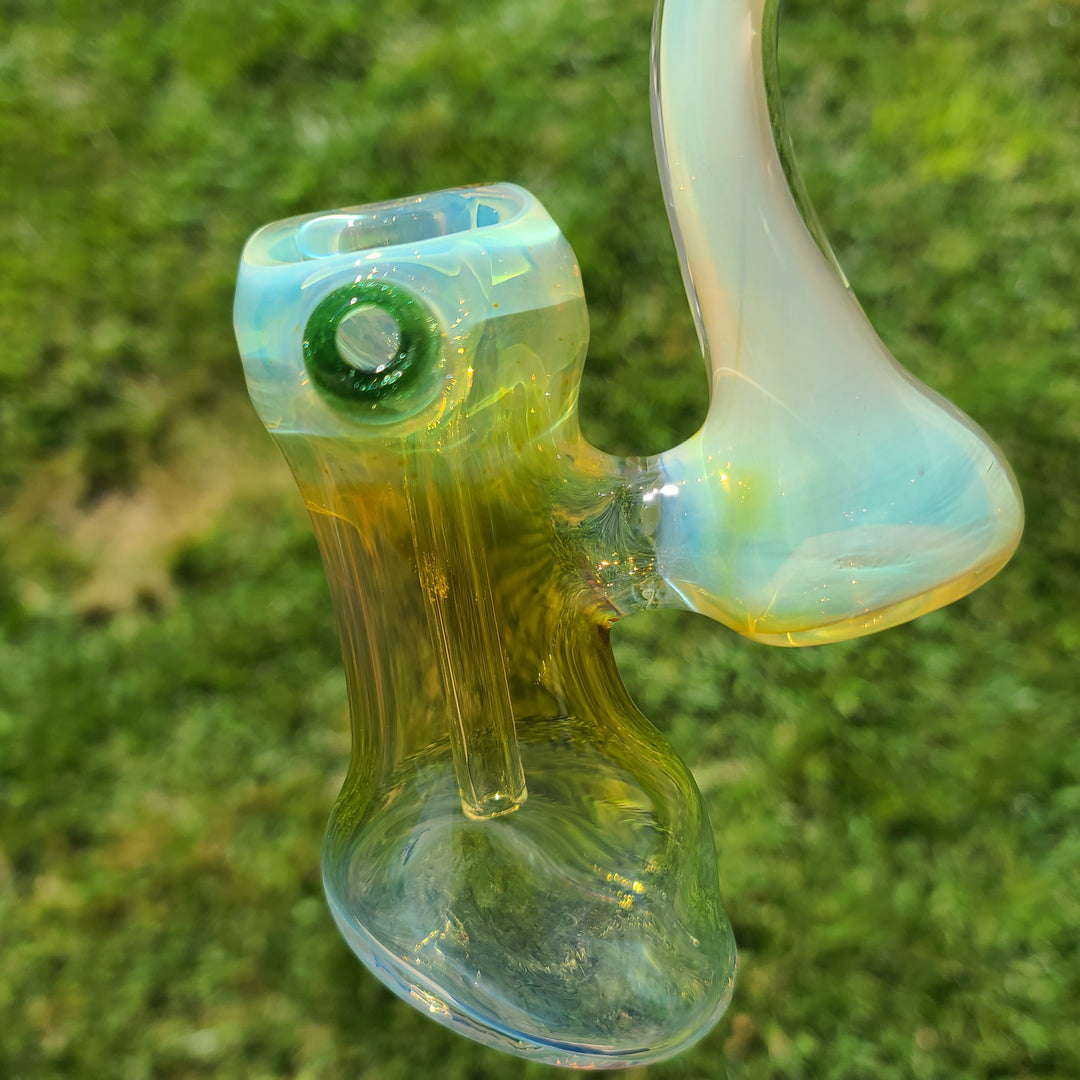 Gold Fume Bubbler with Green Carb Glass Pipe Cose Glass   