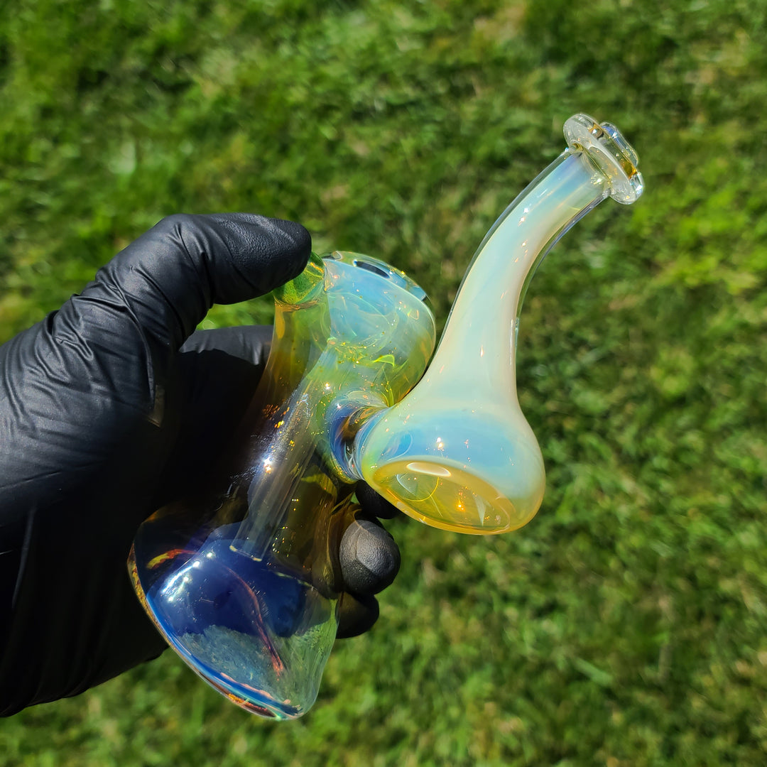 Gold Fume Bubbler with Green Carb Glass Pipe Cose Glass   