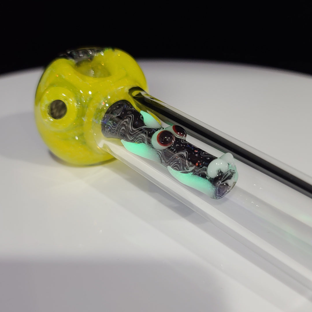 Yellow Wig Wag Crushed Opal Dragon Pipe Glass Pipe Gus Glass   
