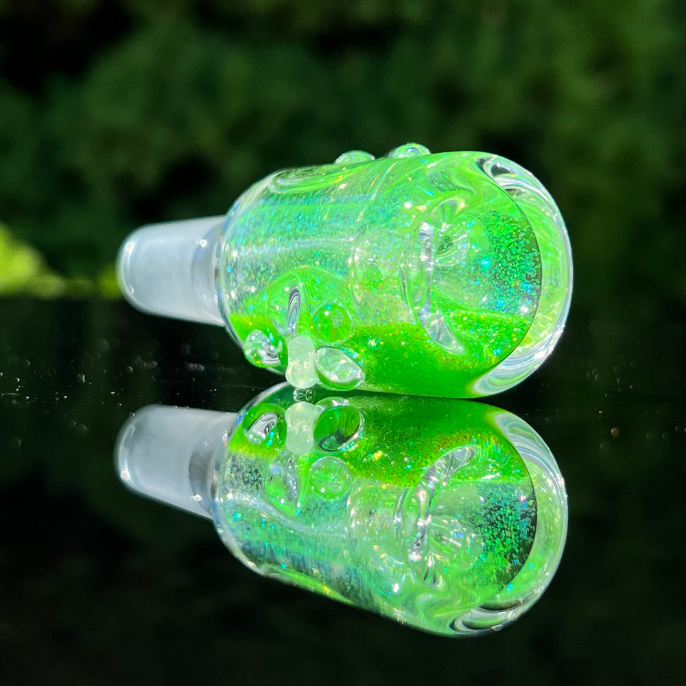 Aqua Cosmic Sparkle 14mm Pull Slide in Neon Green Accessory HiTide Glassworks   