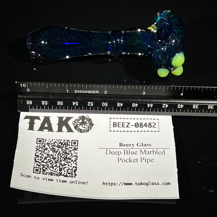 Deep Blue Marbled Pocket Pipe Glass Pipe Beezy Glass