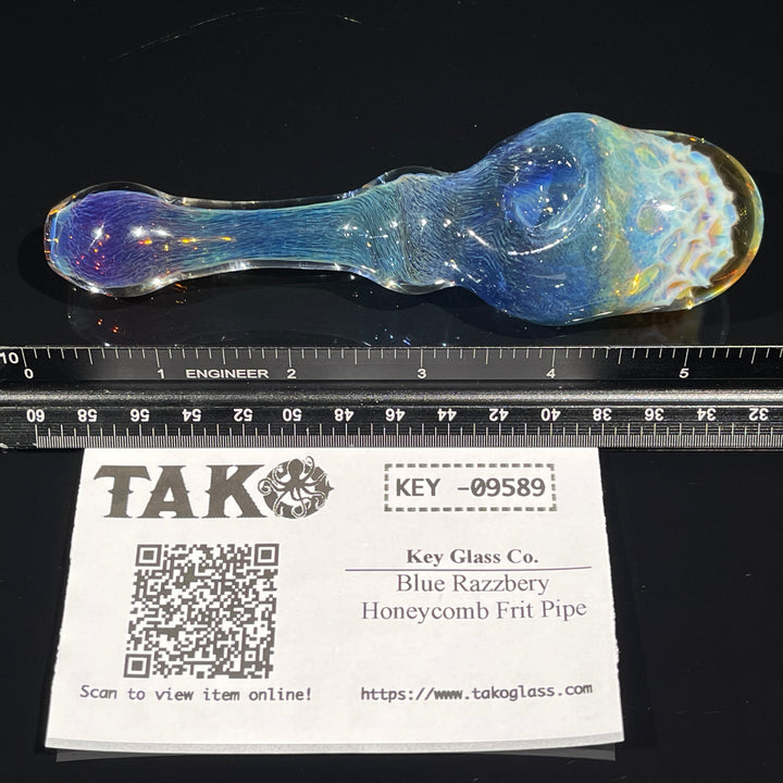 Blue Razzbery Honeycomb Frit Pipe Glass Pipe Key Glass Co.
